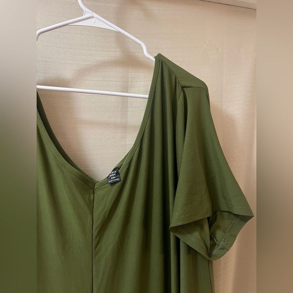 ⚫️ BOGO SHEIN Elegant Olive Green One Piece Shirt Sleeve Women's Romper Size 2XL - Picture 2 of 5